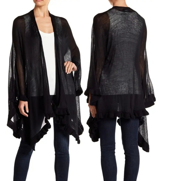 Collection XIIX Ruffle Shawl Wrap Black NWT O/S - Picture 2 of 8